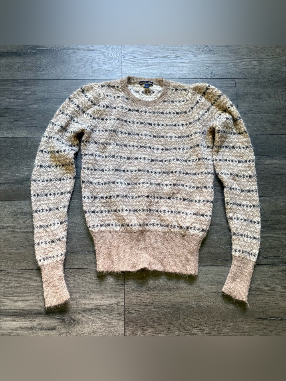 Brooks Brothers Womens Tan Mohair Alpaca Blend Fair Isle Sweater Size Small